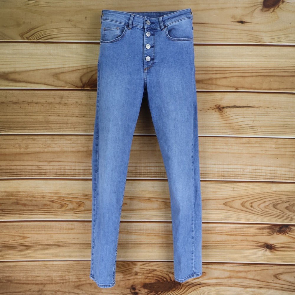 &Denim Skinny Ankle Jeans Womens Sz 28 Blue Light Wash Denim Stretch Button‎ Fly